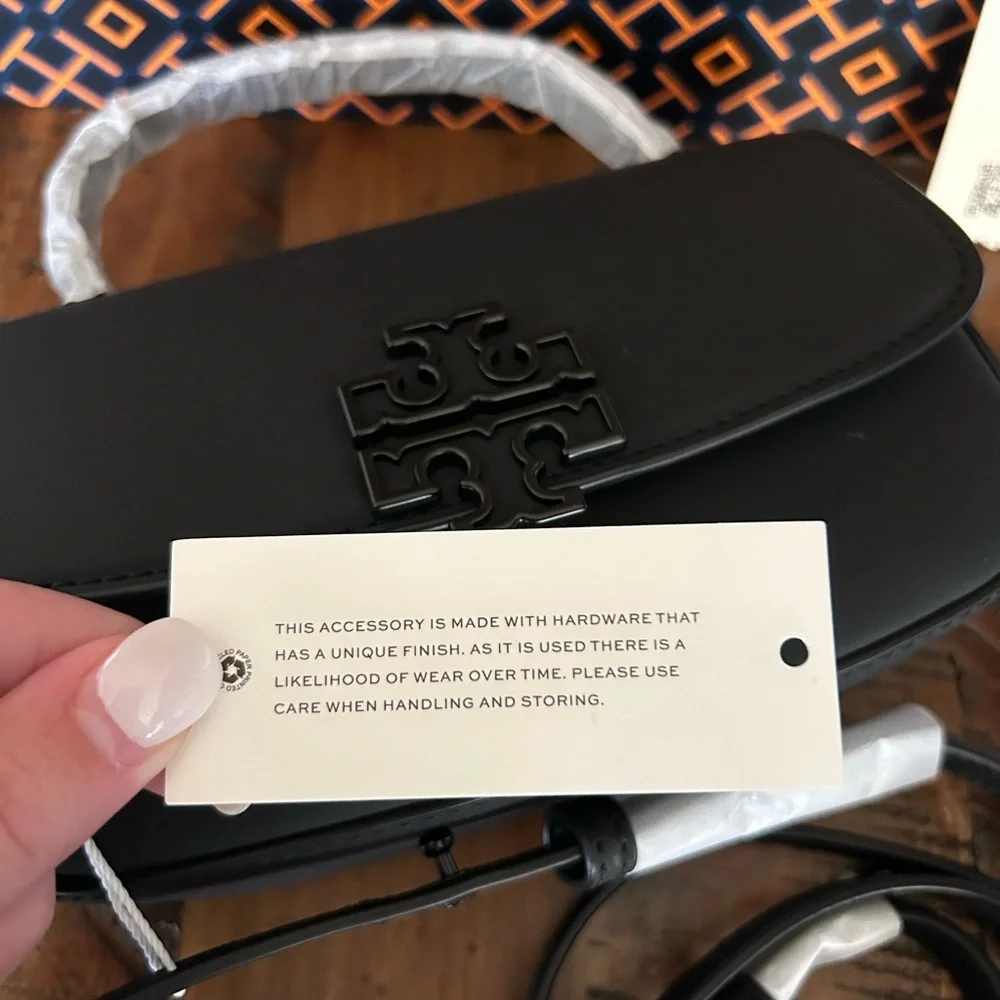 Tory Burch Britten Matte Mini Top Handle Crossbody Bag Black Silver - Picture 8 of 15